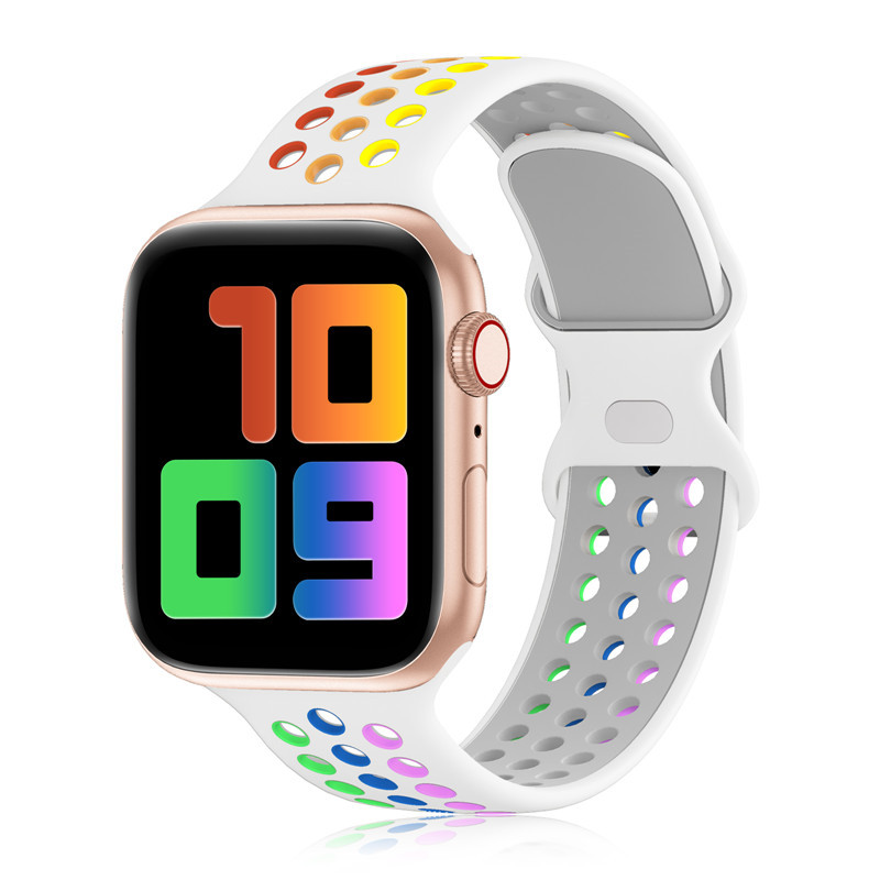 Лидер продаж Amazon, Дизайнерский Модный мягкий силиконовый ремешок для iwatch серии Rainbow, силиконовый ремешок для apple watch