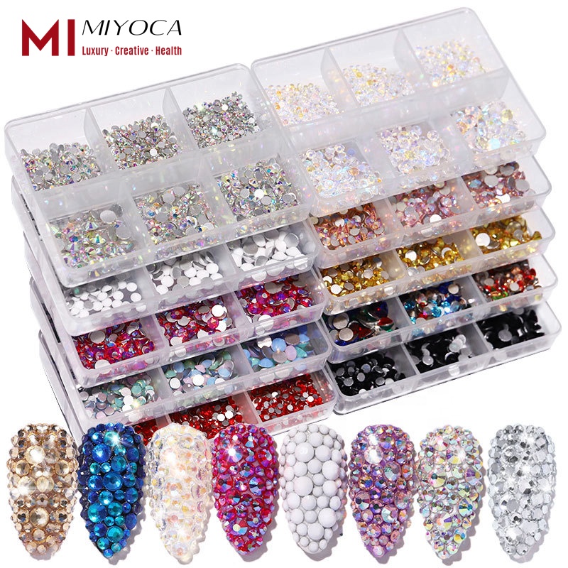 Украшения для ногтей MIYOCA, аксессуары для ногтей 2020 шестигранные блестящие украшения для ногтей, 6 ячеек в коробке, Кристальный камень для ногтей