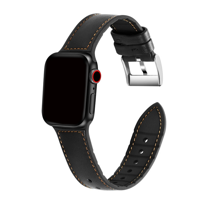 Высококачественный ремешок из силикона и натуральной кожи для Apple Watch 38 40 42 44 мм, сменный ремешок для всех iWatch Series 5/4/3/2/1