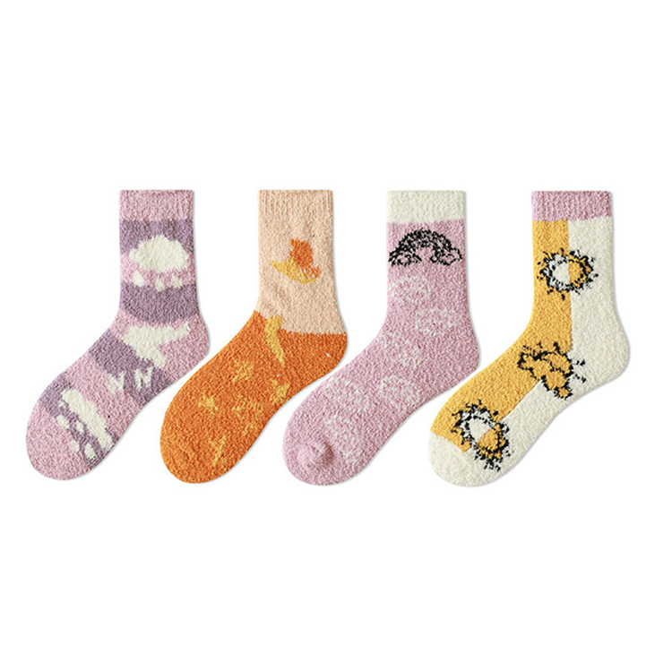 Wholesale Winter Coral Velvet Women Socks Weather Sign Thickened Warm Socks Floor Socks