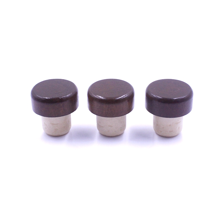 Custom wooden top synthetic with metal circle stopper for liquor brandy glass bottle