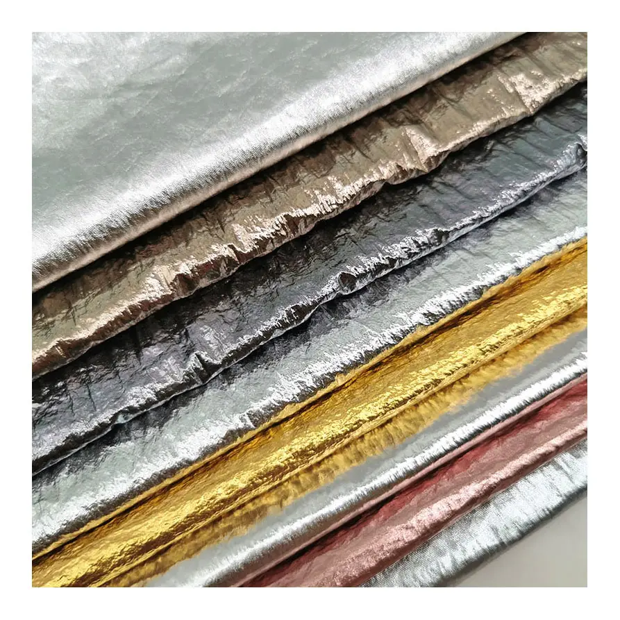 shiny waterproof foil printing 70D 210T crinkle nylon taffeta fabric for jacket/coat/dress