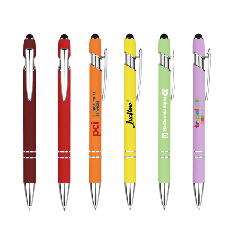 Custom Logo Printed Touch Screen Ballpoint Pen Novelty Body Banner Pen Wood Plastic 0.5mm-1.0mm Promotional Use Metal Case