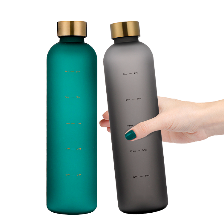 Fast Shipping Frosted Plastic 32oz Fitness Sports Tritan Water Bottle with Time Marker