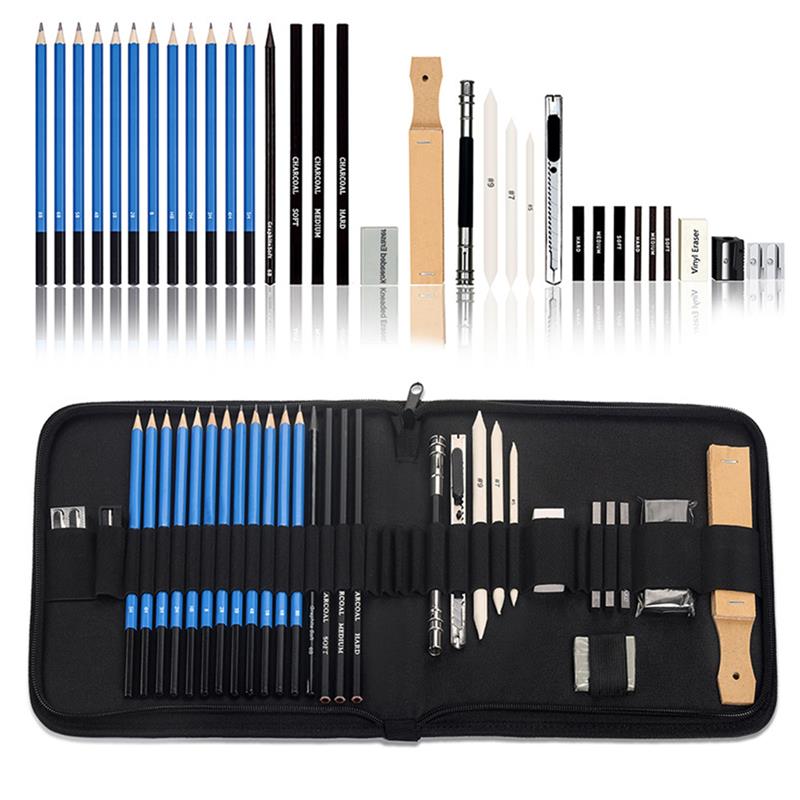 32pcs/set Sketch Pencil Set Wooden Art Drawing Kit Portable Painting Sketching Writing Supplies