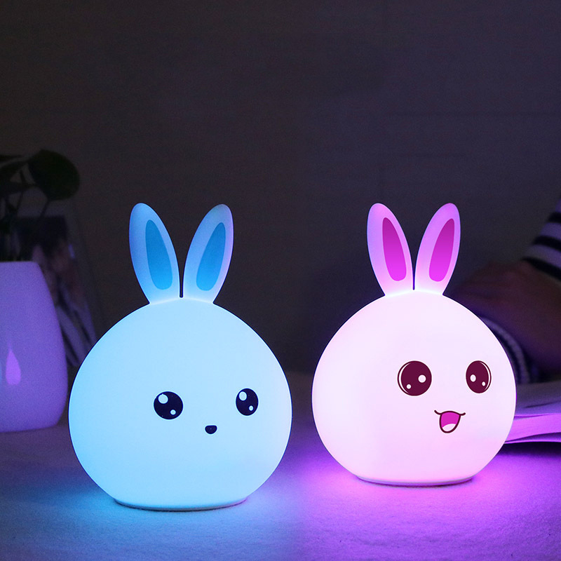 Colorful Rabbit LED Night Light Silicone Cartoon USB Charging New Year Gift RGB Multicolor Touch Sensor For Baby Bedside Lamp