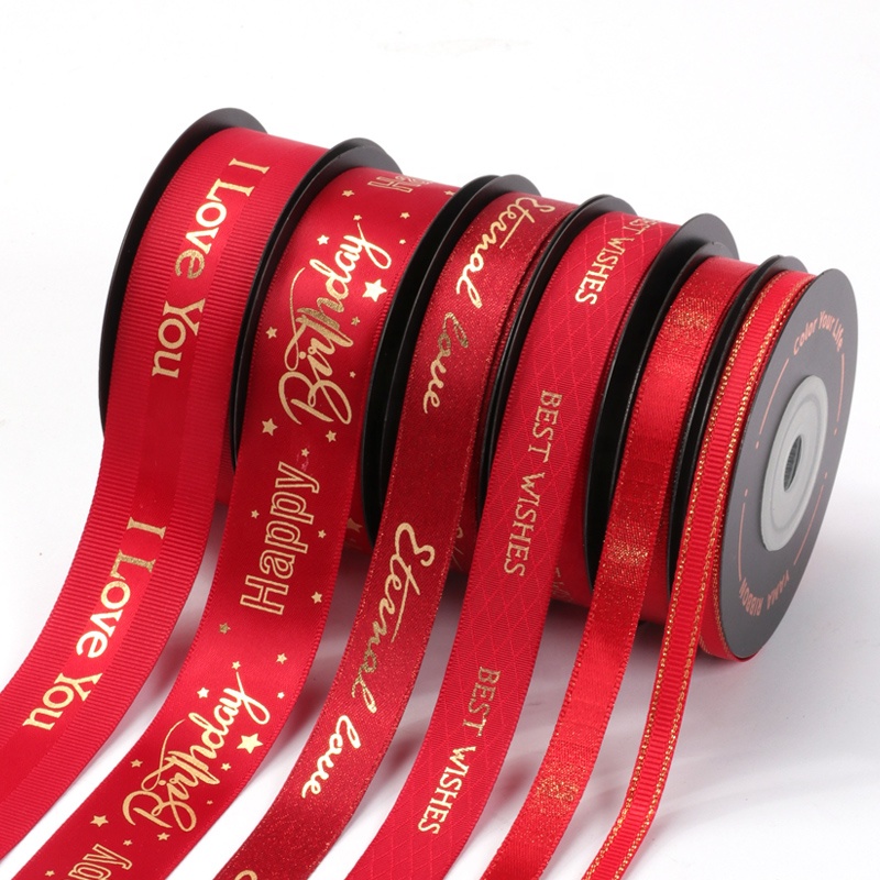 Ribest Red Double Face Satin Grosgrain Printed Ribbon Christmas Packaging Gift