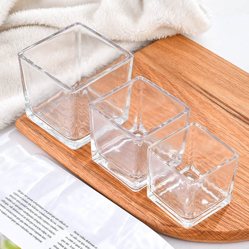 Hot Selling Square Glass Candle Holder Glass Candle Jar