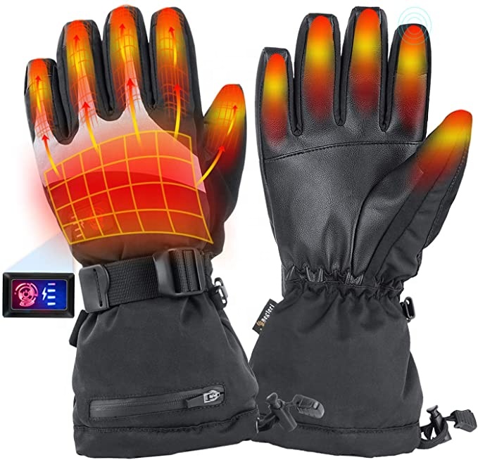 Rechargeable Battery Electric Winter Outdoor Thick Heated Sports Gloves, black gloves