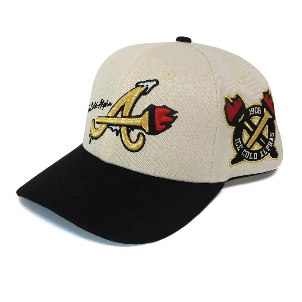 high quality cotton 6 panel gold 3D custom logo baseball caps hats two tone colors for sport cap hat