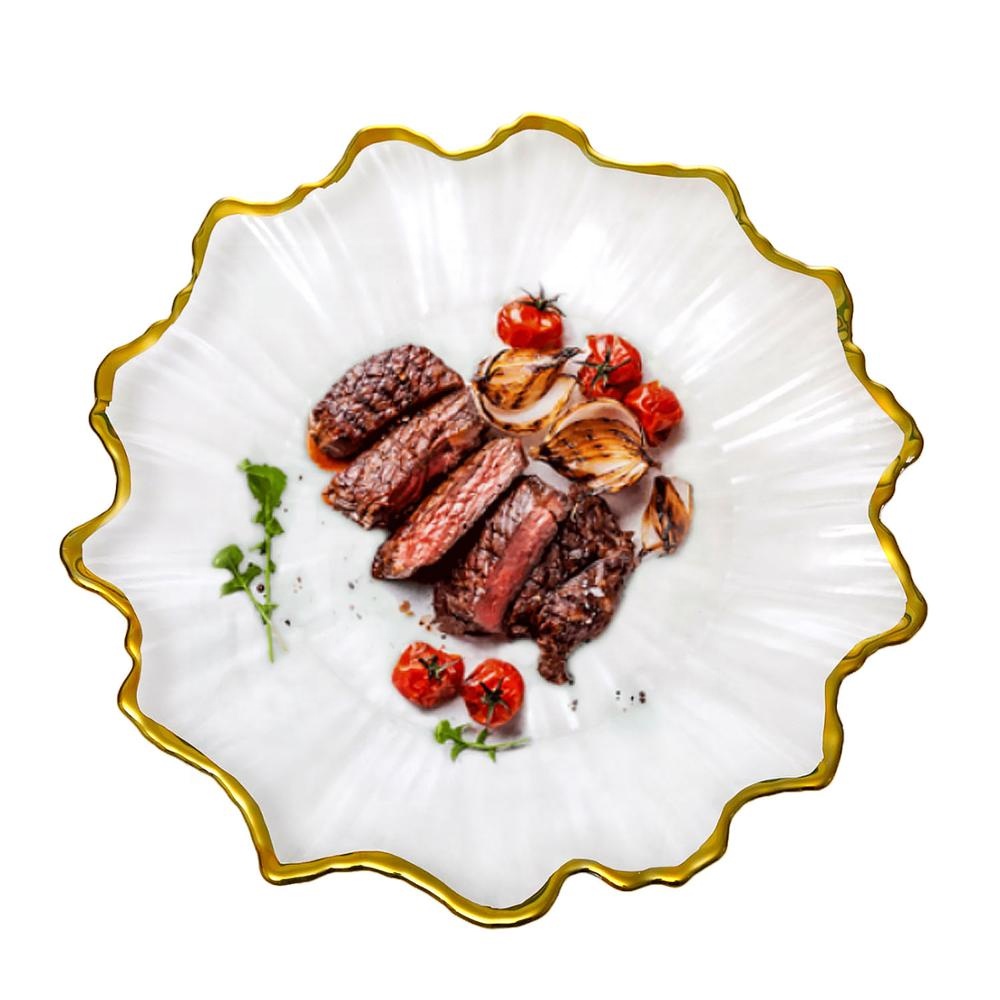 Samyo Wholesale New Customized Wedding Charger Plate Glass High Quality Factory Gold Rim Glass Charger Plate