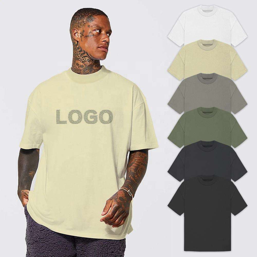 Wholesale 100% Heavyweight Cotton Blank T Shirt Custom T-Shirts Men Oversized Mock Neck T Shirt