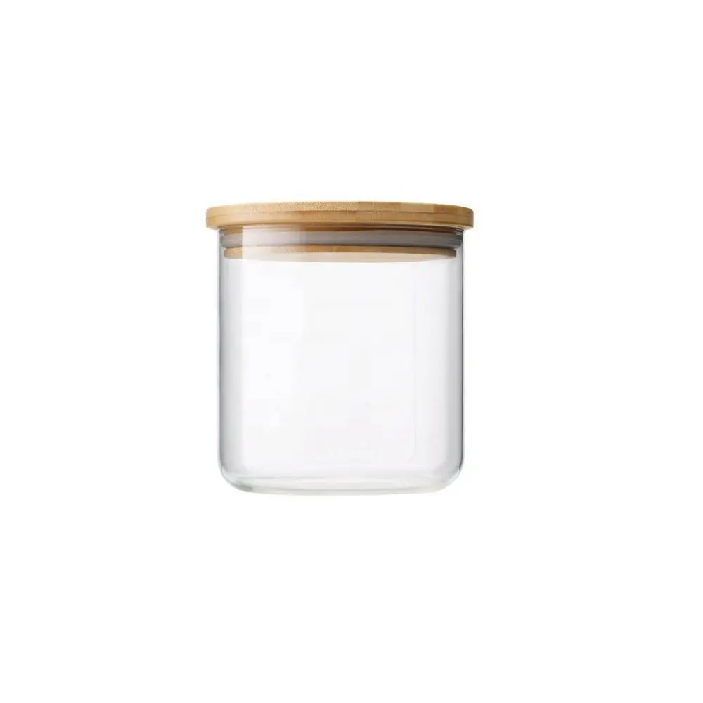 Heat resistant 2 4 6 8 oz candy foods rubber sealed wooden lid air tight storage containers glass jar with bamboo lid