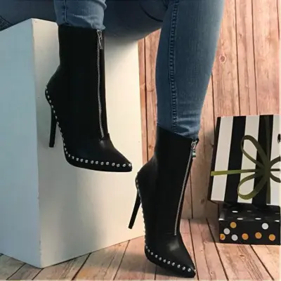 10% Off New Arrival Autumn Women Ankle Boots Rivet High Heels Shoes Woman Pointed Toe Sexy Motorcycle boots For Females