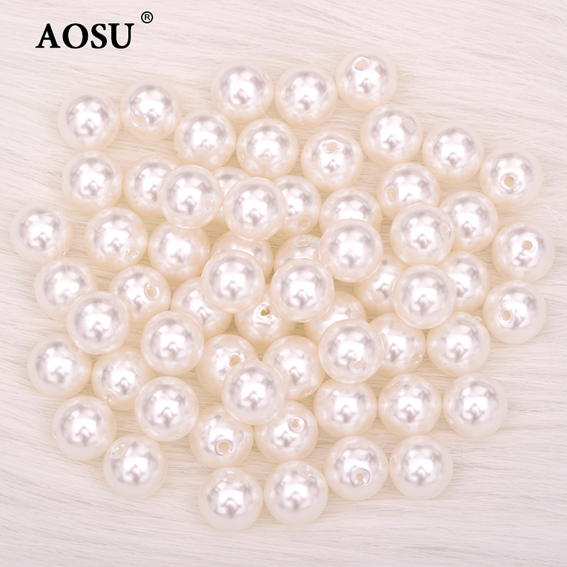 AOSU Top Grade 3mm 4mm 5mm 20mm 25mm Highlight White Pearl With Holes Sewing Imitation Pearl Beads For Wedding Dress