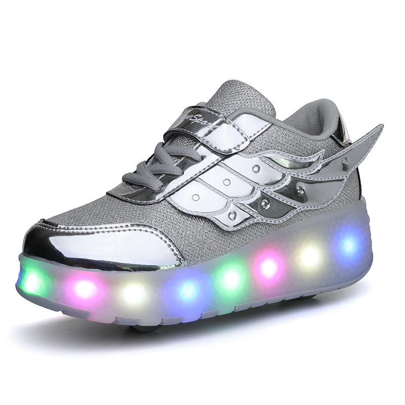Amazon Wholesale mesh breathable Flashing wing Led shoes with Wheel rechargeable Skate Roller Shoes