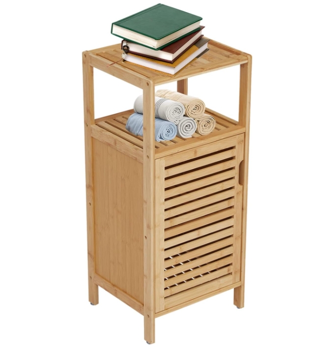 Kitchen Bathroom Storage Bamboo Sideboard Chest of Drawers with Open Shelves Towel Rack Cabinet for Home Storage