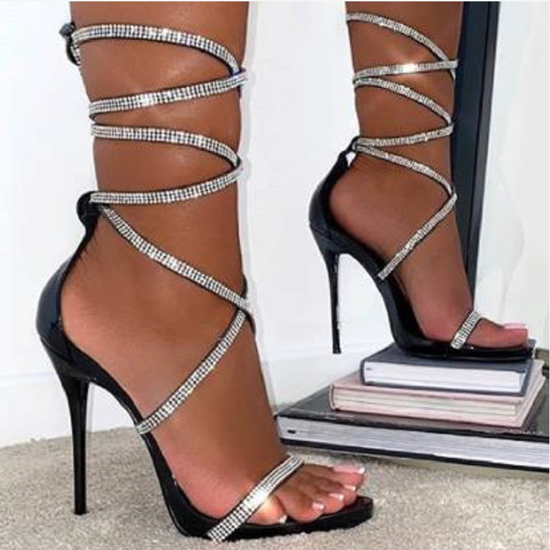 Newest Design summer hot-selling women sexy shoes high thin heel Crystal strappy sandals