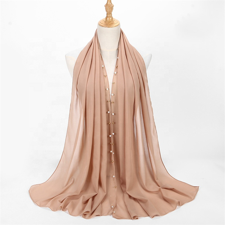 New Product Design Bubble Chiffon Pearl Solid Color Scarf Long Shawl Muslim Headscarf