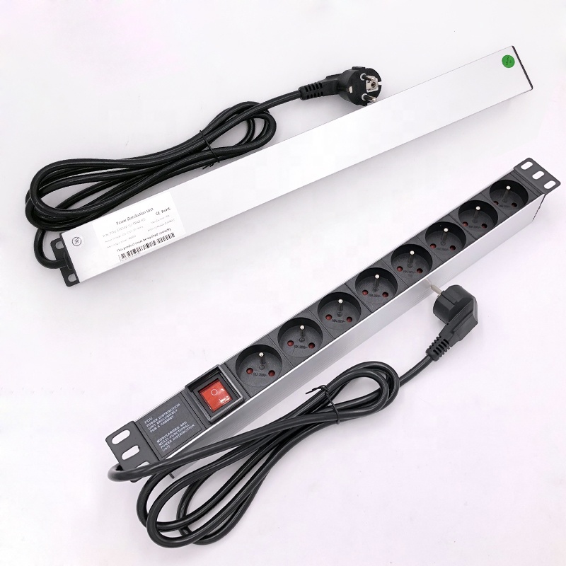 Оптовая Продажа Франция 8 способ PDU 1U стойка блок распределения питания с 8 розетками и переключателем для 19 дюймового шкафа