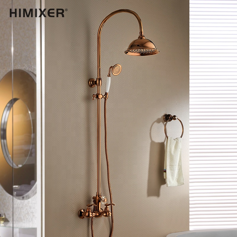 Bathroom fittings design faucet brass body rose gold shower mixer faucet set with UPC
