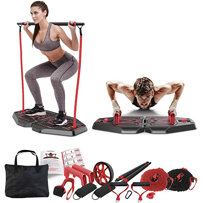 Portable Fitness Equipment Training Abdominal Push Up Board with Heavy Resistance Bands,Tricep Bar, Ab Wheel