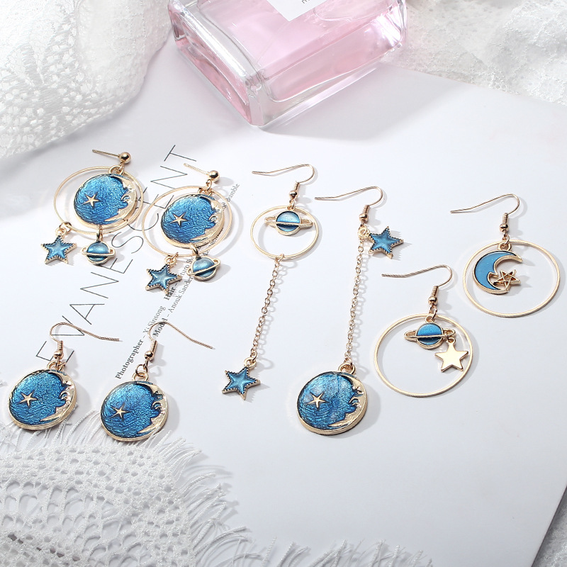 Синее звездное небо планеты earringsinsinternet агентов влияния длинной кисточкой серьги Асимметричная ушные серьги штифты серьги