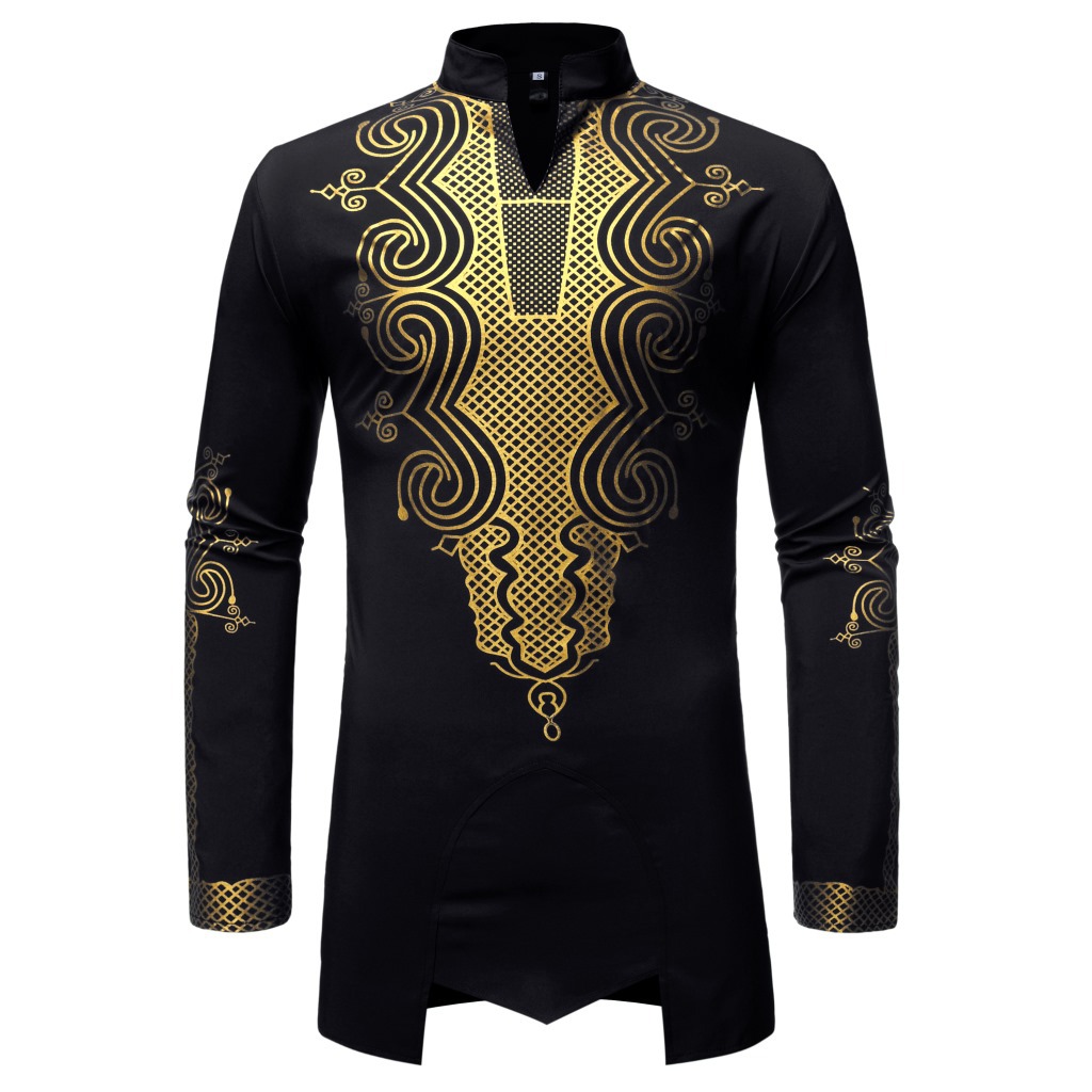 MXCHAN SJH11046 Mid-Length Shirt with Golden Print