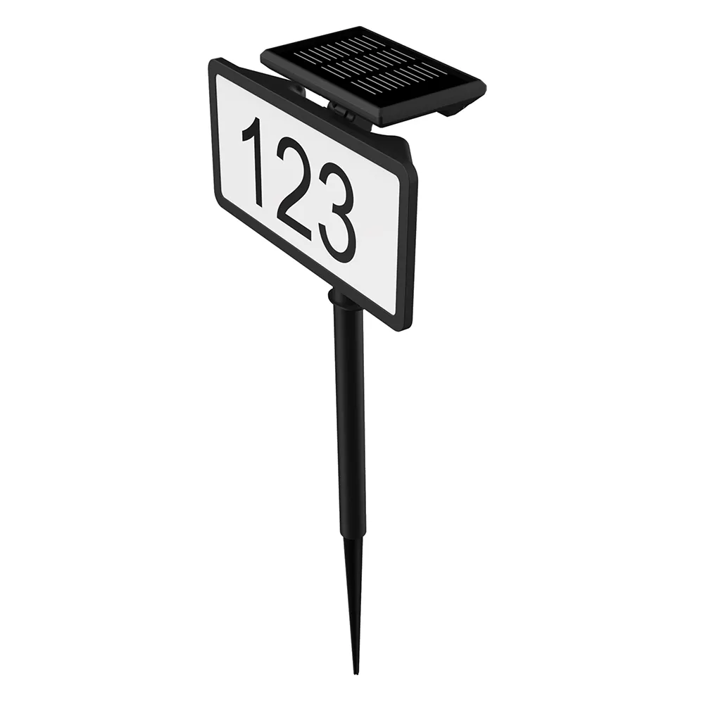 Solar Address Sign Lighted House Numbers Plaque Waterproof, Solar Powered LED Illuminated Address Plaques with Stakes