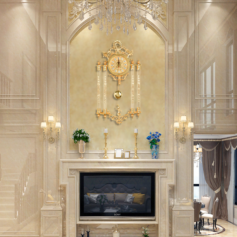 Luxury retro high-end copper wall clocks neoclassical creative fashion decoration clocks living room brass wall clocks