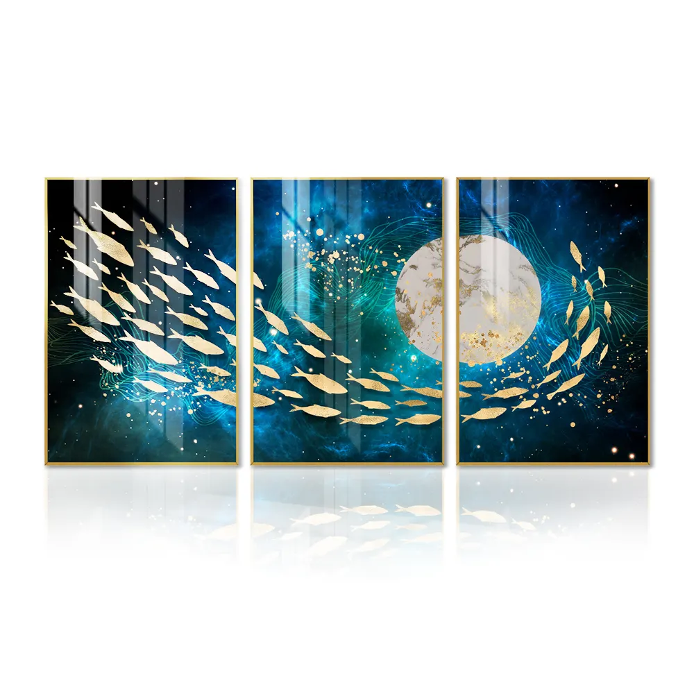 Bright clear art surrounded fish creativity custom size design wall crystal porcelain painting