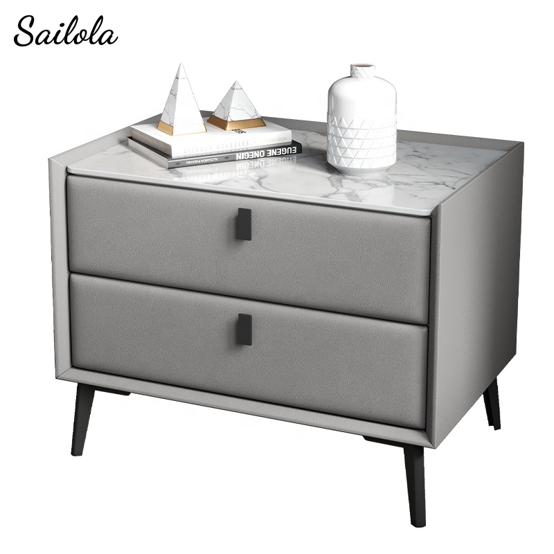 Wholesale Modern Bedside Cabinet Wooden Storage Bedside Table Grey Luxury Nightstands
