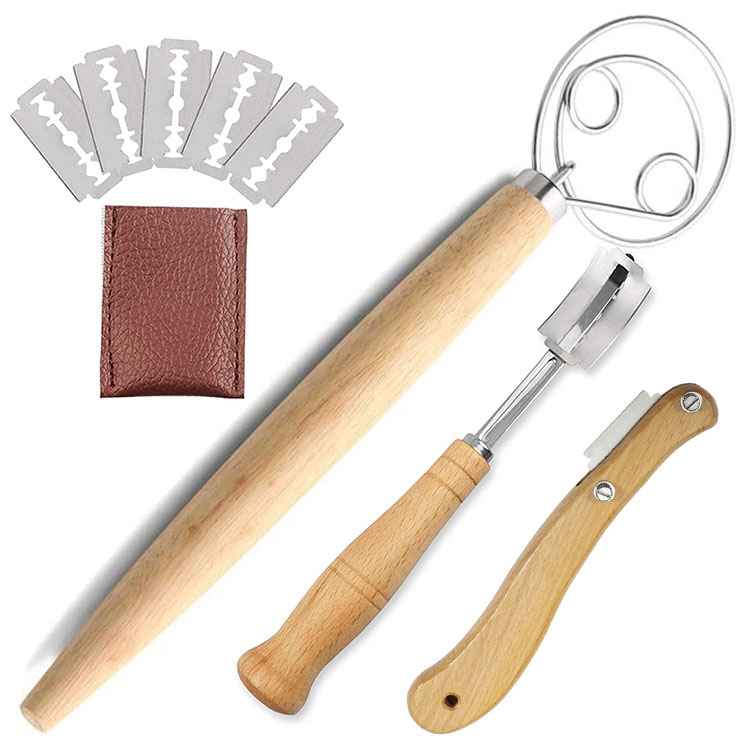 Best Quality 304 stainless Steel Smooth wood Handle Whisk Danish Dough Set for Baking Cake Dessert Sourdough Pastry
