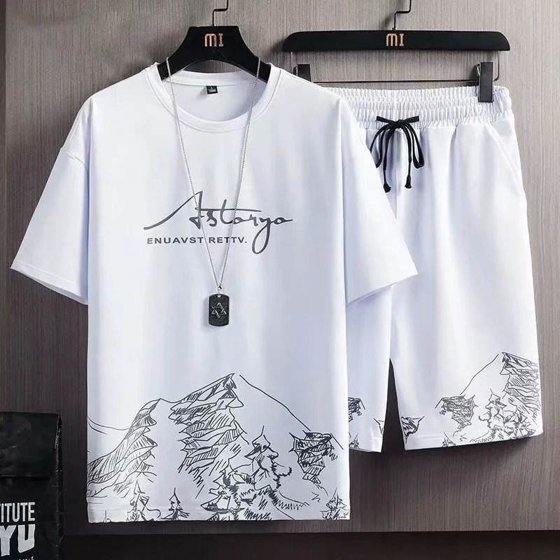 Plus Size 5XL Men's Shorts Set Summer Thin Quick Drying Short Sleeve Top And Sport Shorts Men's Sportswear