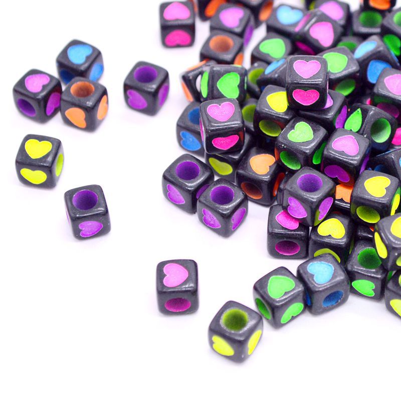 6mm Black Colorful Heart Square Plastic Cube Acrylic Alphabet For Jewelry Making Letter Beads
