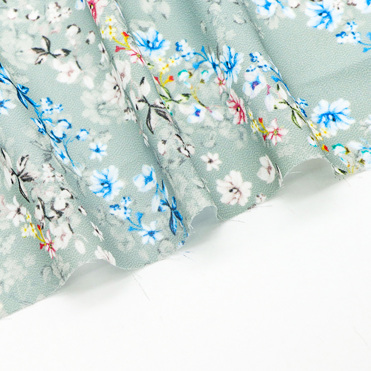 Summer rayon woven dress Stretch fabric with flowing blue fine pattern