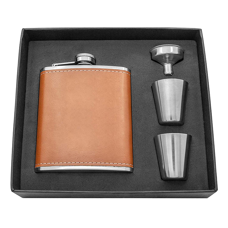 Svin 7 Oz Коричневая Кожаная карманная Питьевая фляга, подарочный набор