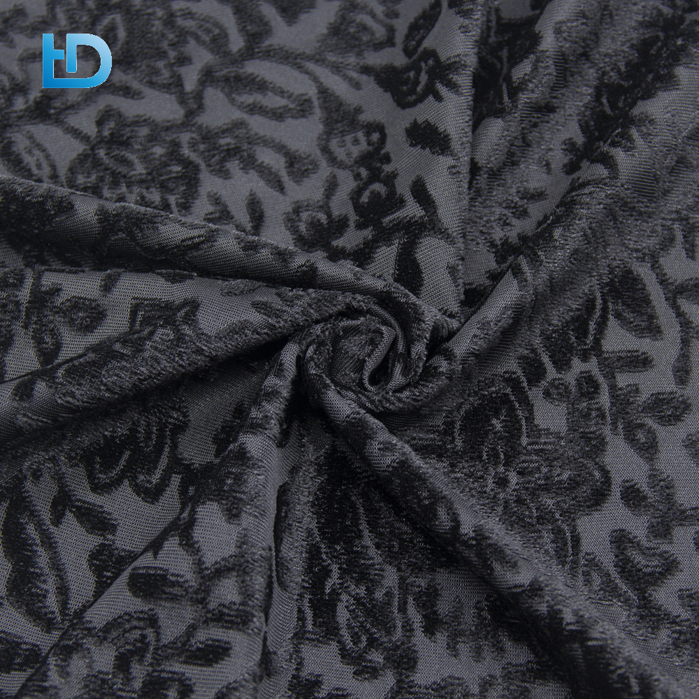 High-End Black Flocking Print Lace Fabric For Dresses