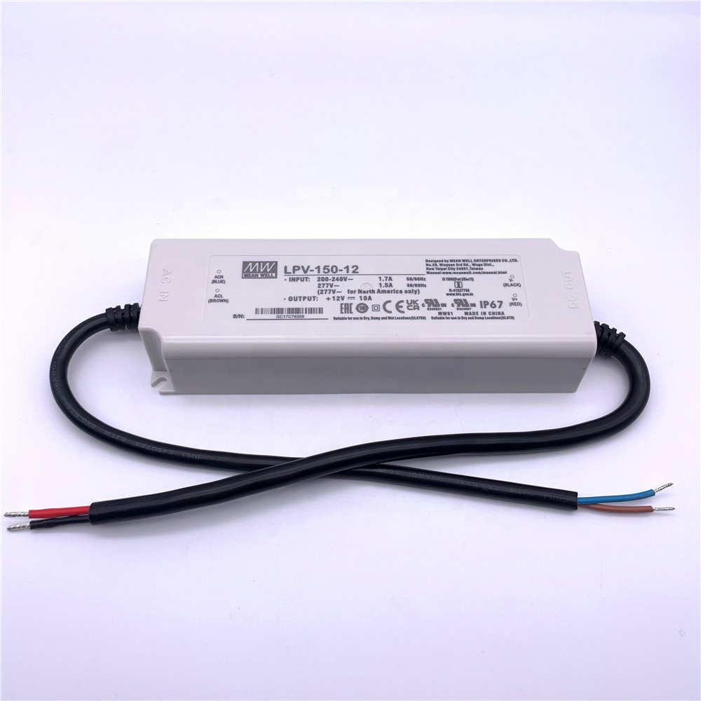 Оригинальный бренд Mean well представляет серия LPV LPV-150-12 DC 12V 24V IP67 водонепроницаемый светодиодный драйвер импульсный источник питания для светодиодных ламп