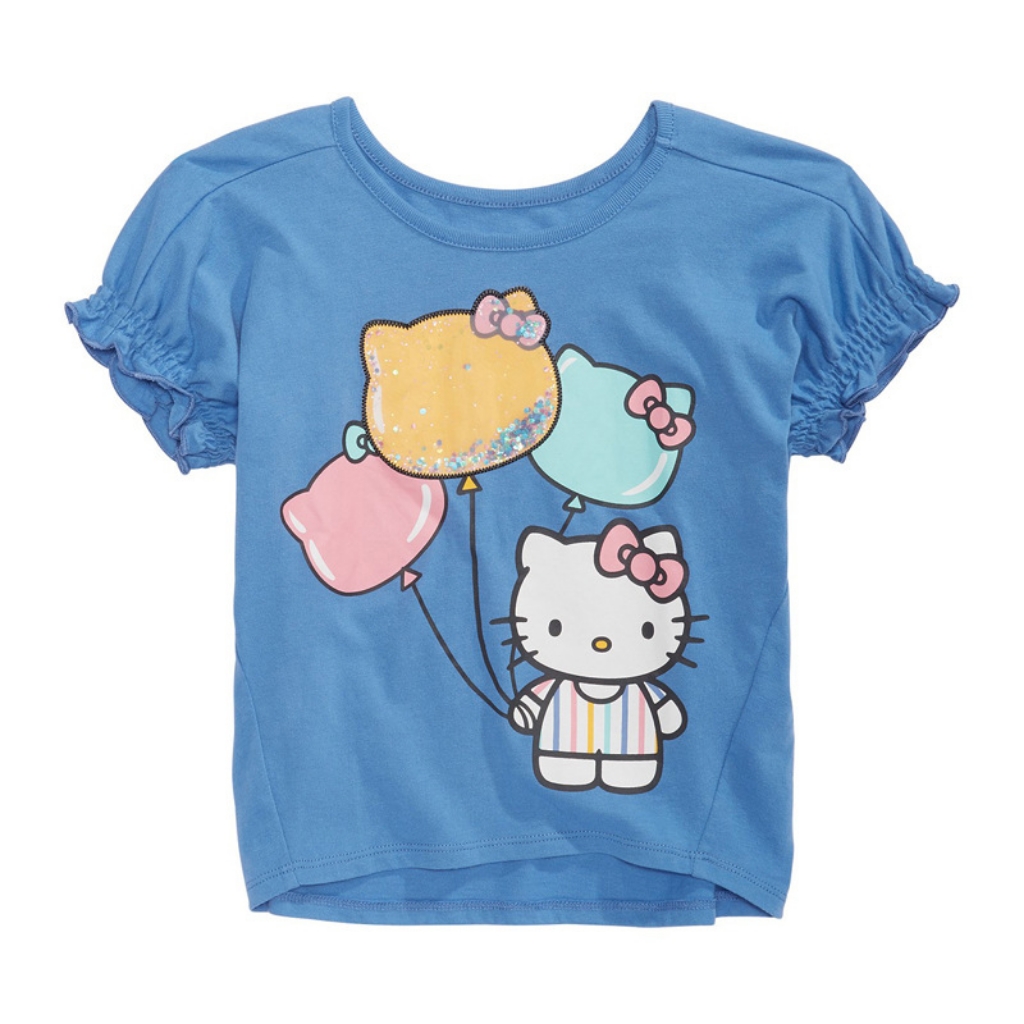 Оптовая продажа, летние футболки для девочек, футболки с рукавами hello kitty, картонная одежда
