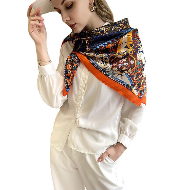 New Women 90x90cm large square scarf gift luxury brand silk scarfs printed satin turban