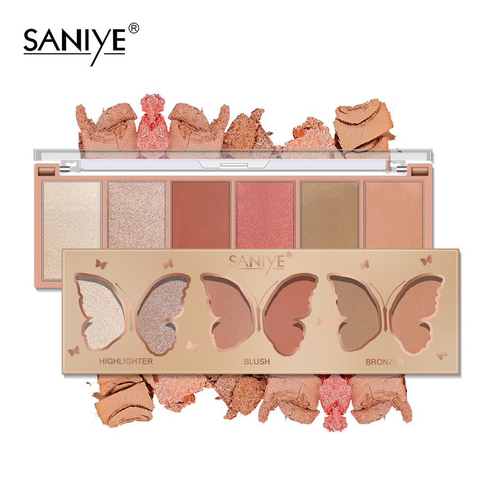Saniye butterfly make up blush highlighter contour 3 in 1 cosmetic private label custom logo blush makeup palletes