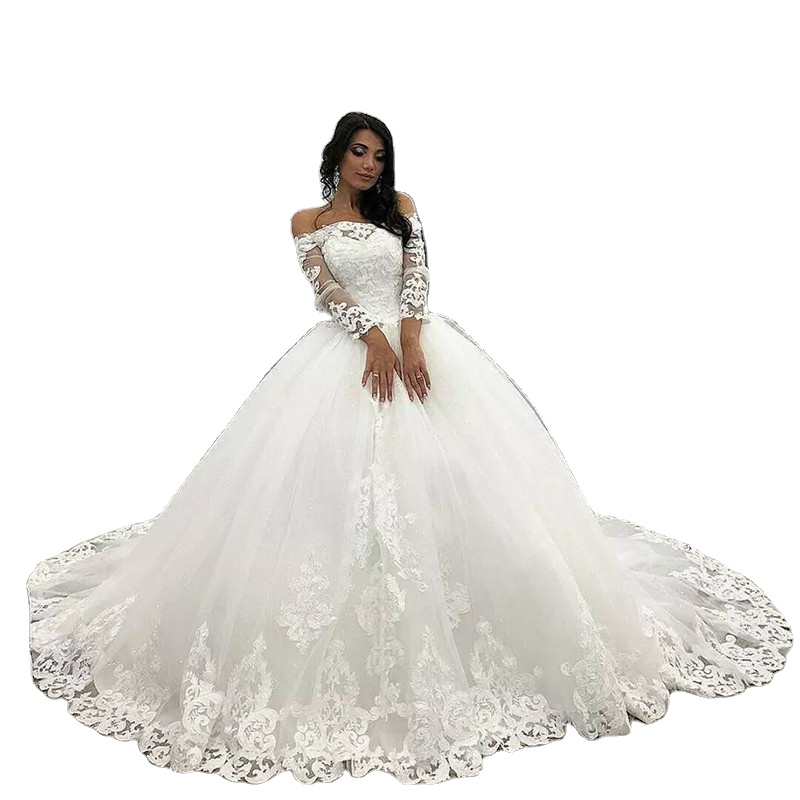 Africa Luxury Lace Off Shoulder Plus Size Wedding Dress Bridal Ball Gown