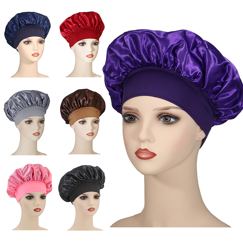 Custom Hair Satin Bonnets for Black Women Men,Hair Wrap Cap for Curly Hair,Elastic Wide Band Hair Bonnet Shower Cap for Sleeping