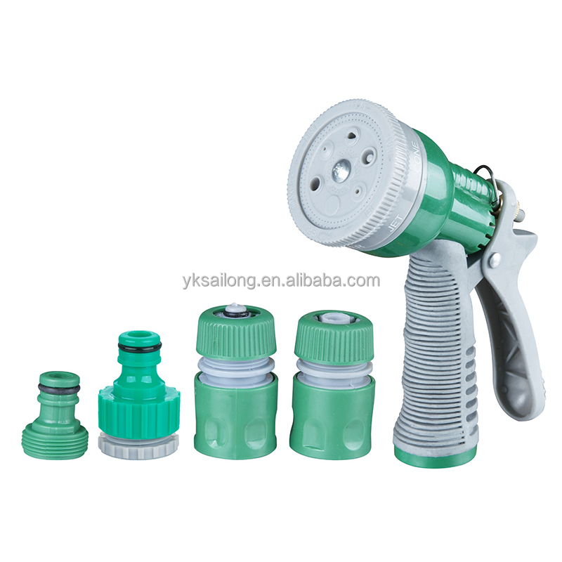 8 Patterns Plastic Garden Water Spray Gun Set With Connectors Hose Fittings