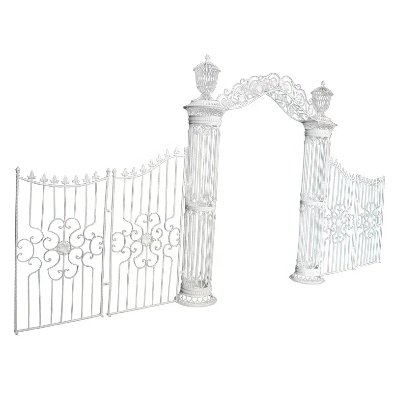 Amina Craft luxury white wedding decoration gate iron flower arch door for wedding decoration