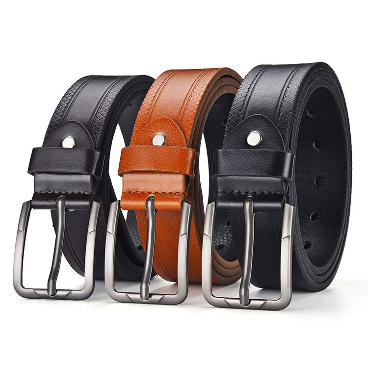 Professional best price men pu leather belt black customize double pin belt buckle