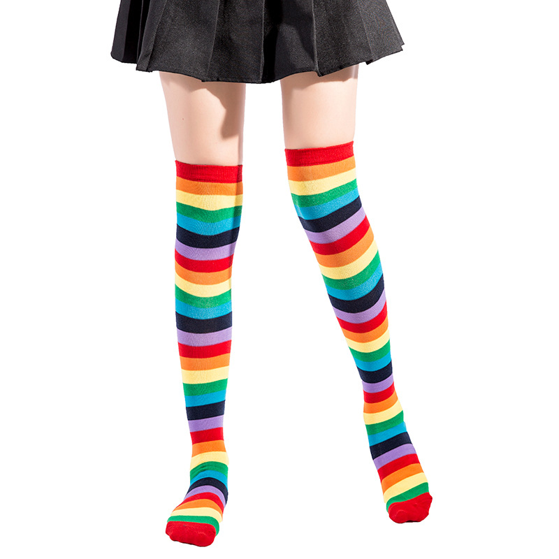 Wholesale Women Socks Long Cotton Rainbow Stockings Over Knee Thigh High Socks