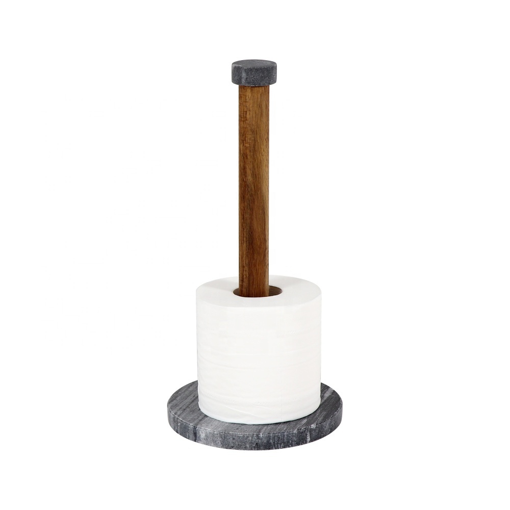 Low-key Luxury Marble and Acacia Standing Holder Hand Dispenser Tissue Kitchen Bounty Towels Paper Towel