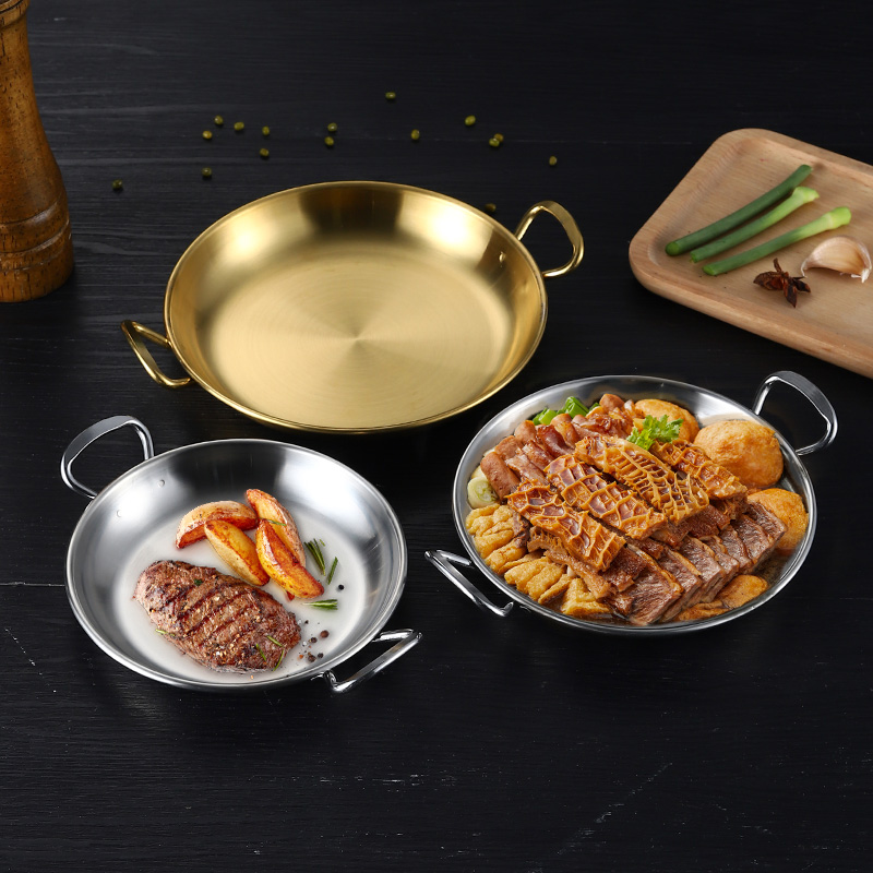 High Quality 304 stainless steel Round seafood dishes with double-handle wedding plates dinner plates for restaurant